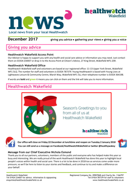 December 2017 Giving You Advice Healthwatch Wakefield