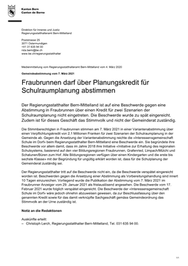 Fraubrunnen Darf Über Planungskredit Für Schulraumplanung Abstimmen