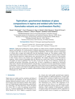 Tephrakam: Geochemical Database of Glass Compositions in Tephra and Welded Tuffs from the Kamchatka Volcanic Arc (Northwestern Paciﬁc)