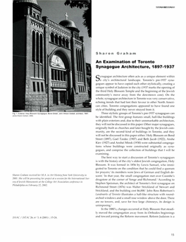 An Examination of Toronto Synagogue Architecture, 1897-1937