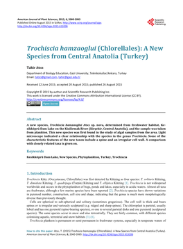 Trochiscia Hamzaoglui (Chlorellales): a New Species from Central Anatolia (Turkey)