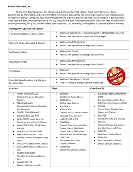 Peanut Safe Snack List at Any Time, Food Companies Can Change A