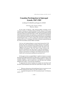 Canadian Participation in Episcopal Synods, 1967-1985