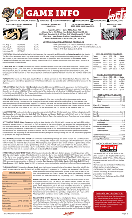 2015 Curve at a Glance Broadcast Information This