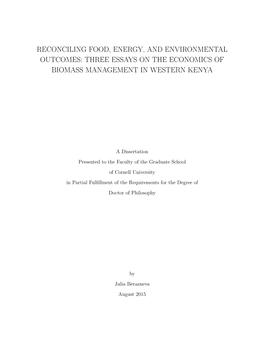 Reconciling Food, Energy, and Environmental Outcomes: Three Essays on the Economics of Biomass Management in Western Kenya