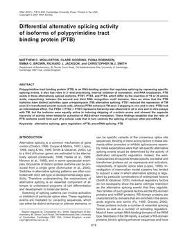 Differential Alternative Splicing Activity of Isoforms of Polypyrimidine Tract Binding Protein (PTB)