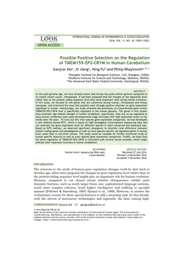 Possible Positive Selection on the Regulation of TMEM159-ZP2-CRYM in Human Cerebellum