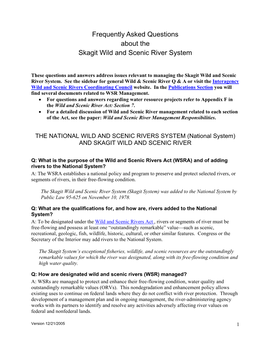 Frequently Asked Questions About the Skagit Wild and Scenice River