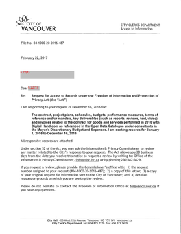 YOF CITY CLERK's DEPARTMENT VANCOUVER Access to Information