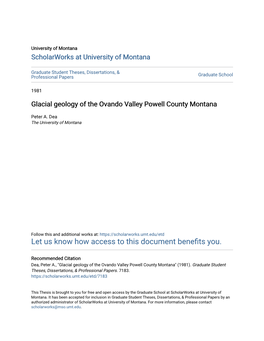 Glacial Geology of the Ovando Valley Powell County Montana