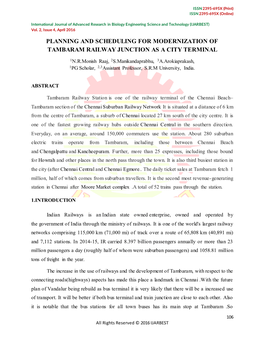 Planning and Scheduling for Modernization of Tambaram Railway Junction As a City Terminal