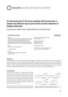 An Intramolecular C–N Cross-Coupling of Β-Enaminones: a Simple and Efficient Way to Precursors of Some Alkaloids of Galipea Officinalis