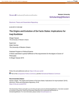 The Origins and Evolution of De Facto States: Implications for Iraqi Kurdistan