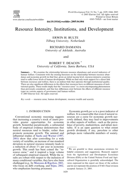 Resource Intensity, Institutions, and Development