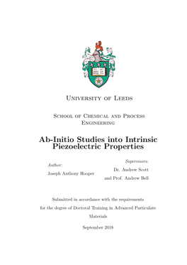 Ab-Initio Studies Into Intrinsic Piezoelectric Properties