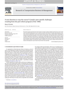 A New Direction Or Stay the Course? Canada's Port-Speciﬁc Challenges Resulting from the Port Reform Program of the 1990S