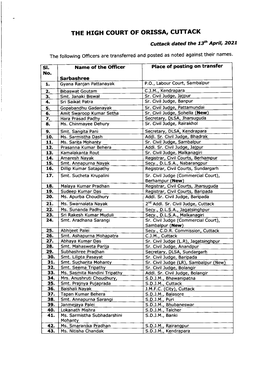 THE HIGH COURT of ORISSA, CUTTACK Cuttack Dated the 73H Aptil, 2027