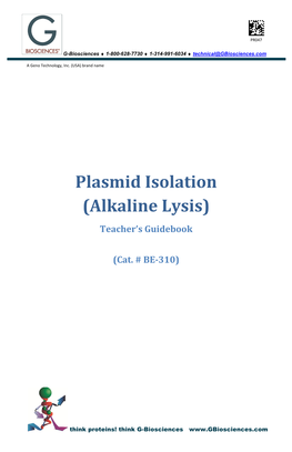 Plasmid Isolation (Alkaline Lysis) Teacher’S Guidebook