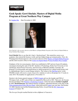 Geek Speak: Gerri Sinclair, Masters of Digital Media Program at Great Northern Way Campus