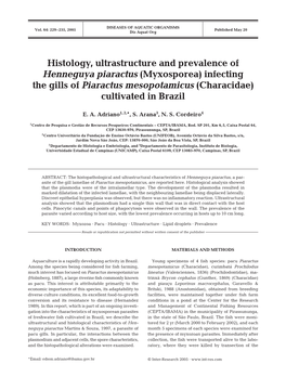 Histology, Ultrastructure and Prevalence of Henneguya Piaractus (Myxosporea) Infecting the Gills of Piaractus Mesopotamicus (Characidae) Cultivated in Brazil