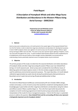 Humpback Whale Distribution and Abundance in the Near Shore SW