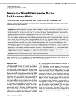 Treatment of Occipital Neuralgia by Thermal Radiofrequency Ablation