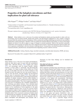 Properties of the Halophyte Microbiome and Their Implications for Plant Salt Tolerance