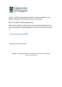 Tucker, J. (2019) Understanding Scotland's Medieval Cartularies. Innes