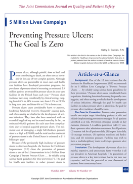 Preventing Pressure Ulcers: the Goal Is Zero Kathy D