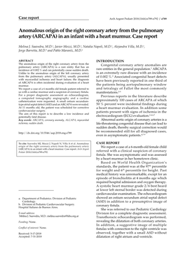 Anomalous Origin of the Right Coronary Artery from the Pulmonary Artery (ARCAPA) in an Infant with a Heart Murmur