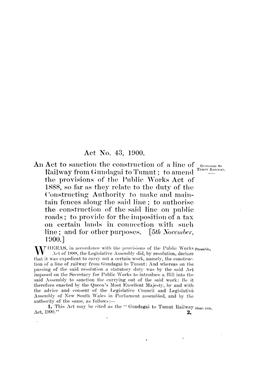 Act No. 43, 1900. an Act to Sanction the Construction of a Line of Railway