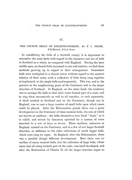 In Considering the Bells of a Scottish County It Is Important to Remember the Main Facts with Regard to the Character and Use Of