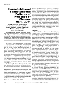 Household-Level Spatiotemporal Patterns of Incidence of Cholera, Haiti, 2011