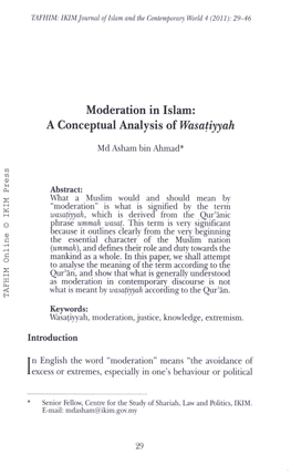 Moderation in Islam: a Conceptual Analysis of Wasatiyyah