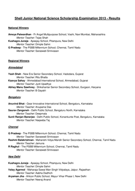 Shell Junior National Science Scholarship Examination 2013 - Results