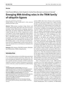 Emerging RNA-Binding Roles in the TRIM Family of Ubiquitin Ligases