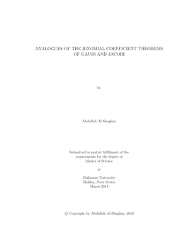 Analogues of the Binomial Coefficient Theorems of Gauss and Jacobi