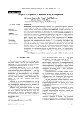 Surgical Management of Sphenoid Wing Meningiomas