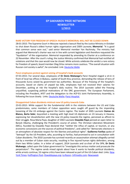 Ep Sakharov Prize Network Newsletter 1/2015