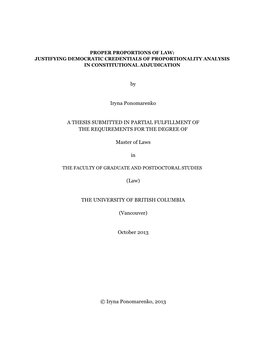 By Iryna Ponomarenko a THESIS SUBMITTED in PARTIAL FULFILLMENT of the REQUIREMENTS for the DEGREE of Master of Laws In
