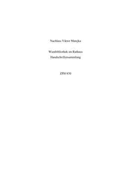 Nachlass Viktor Matejka Wienbibliothek Im Rathaus