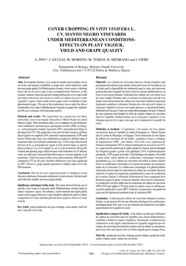 Cover Cropping in Vitis Vinifera L. Cv. Manto Negro Vineyards Under Mediterranean Conditions: Effects on Plant Vigour, Yield and Grape Quality