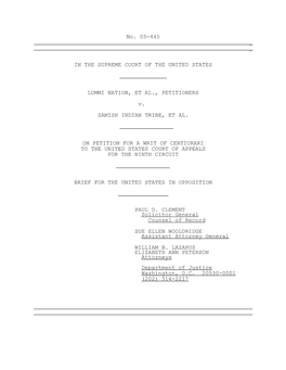 Lummi Nation V. Samish Indian Tribe. Petition for a Writ of Certiorari