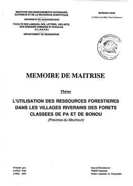 L'utilisation Des Ressources Forestières Dans Les Villages