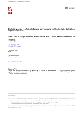 Dissimilar Pigment Regulation in Serpula Lacrymans and Paxillus Involutus During Inter- Kingdom Interactions