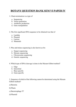 Botany Question Bank Sem Vi Paper Iv