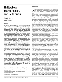 Habitat Loss, Fragmentation, and Restoration