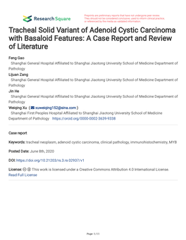 Tracheal Solid Variant of Adenoid Cystic Carcinoma with Basaloid Features: a Case Report and Review of Literature