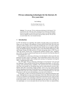 Privacy-Enhancing Technologies for the Internet, II: Five Years Later