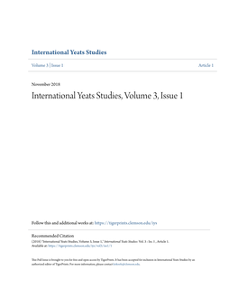 International Yeats Studies, Volume 3, Issue 1